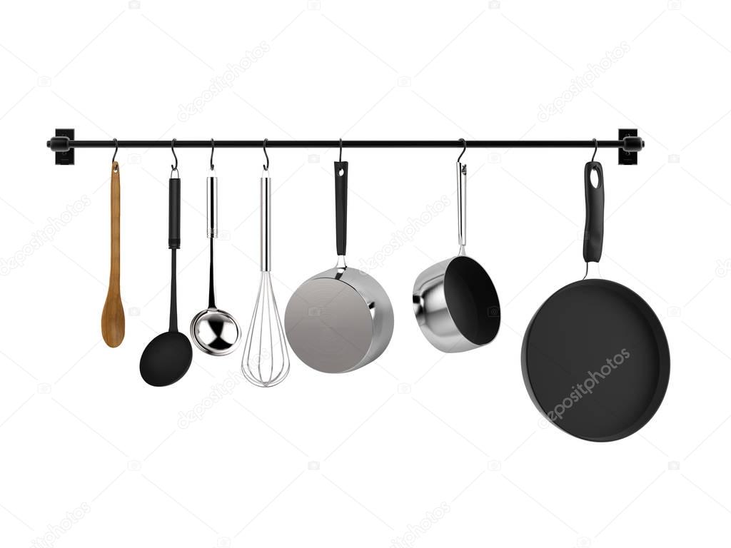 kitchen rack hanging with kitchen utensils 