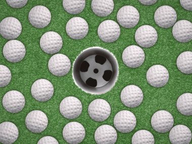 top view golf balls with empty golf cup  clipart