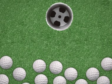 Üstten Görünüm golf topları golf cup yeşil ile 