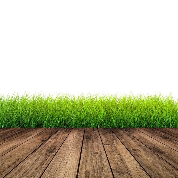 wooden floor with green grass