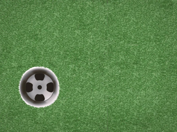 Taza de golf vacía sobre césped verde vista superior —  Fotos de Stock