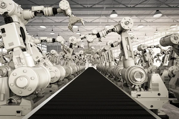 Robotic arms with empty conveyor belt — Stock Photo, Image