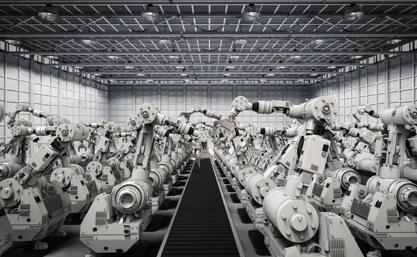 Ramion robotów z pustego przenośnika taśmowego — Zdjęcie stockowe