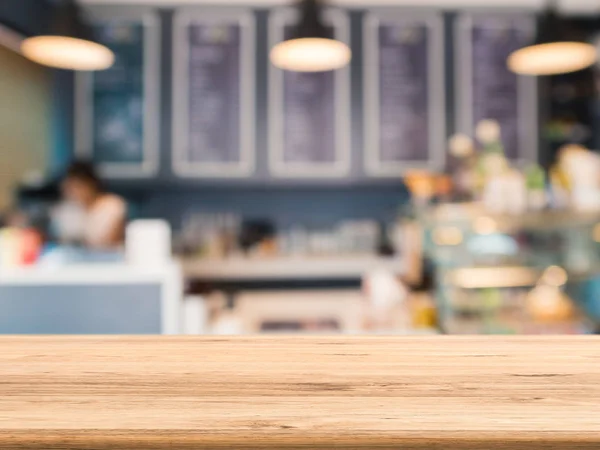 Trä bänk med bageriet butiken bakgrund — Stockfoto