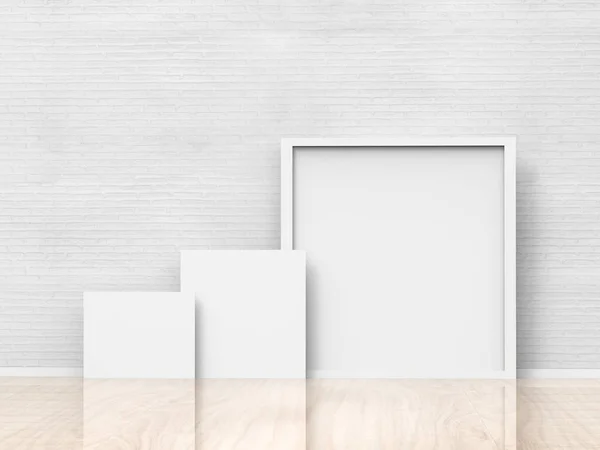 White blank frames on white wall — Stock Photo, Image