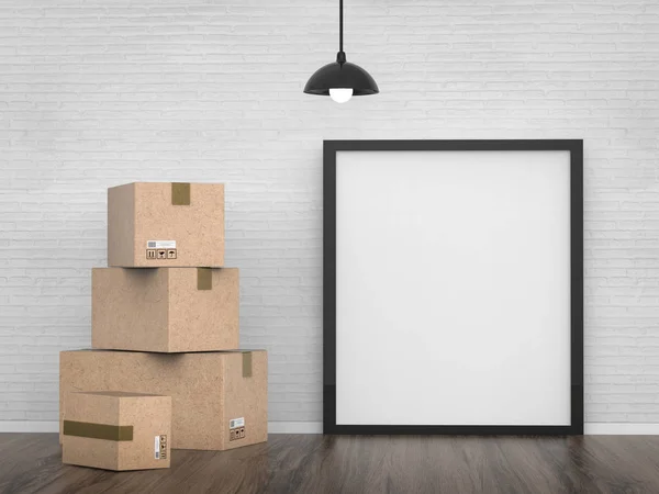 Empty board with carton boxes — Stock Photo, Image