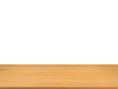 Beyaz arka plan üzerinde ahşap tezgah