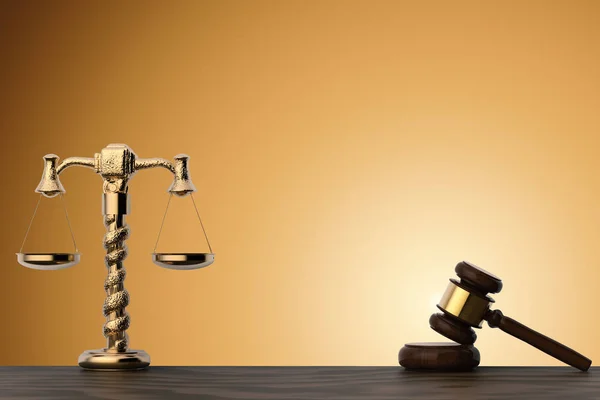 Golden law scale and gavel judge — Stock Photo, Image