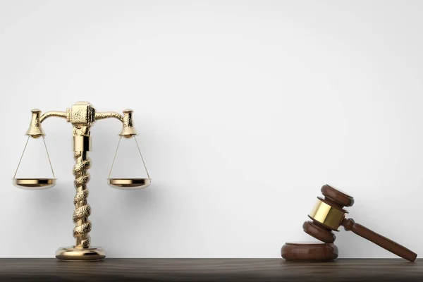 Golden law scale and gavel judge — Stock Photo, Image