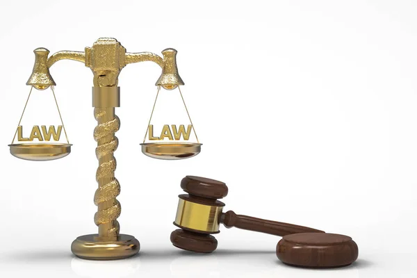 Golden law scale and gavel judge — Stock Photo, Image