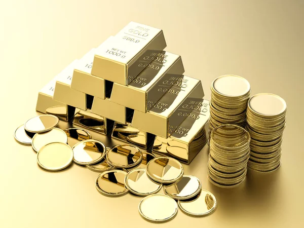 Bunten med guld mynt och tackor — Stockfoto