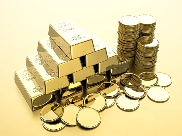 Стопка золотих монет і биків — стокове фото
