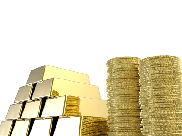 Bunten med guld mynt och tackor — Stockfoto