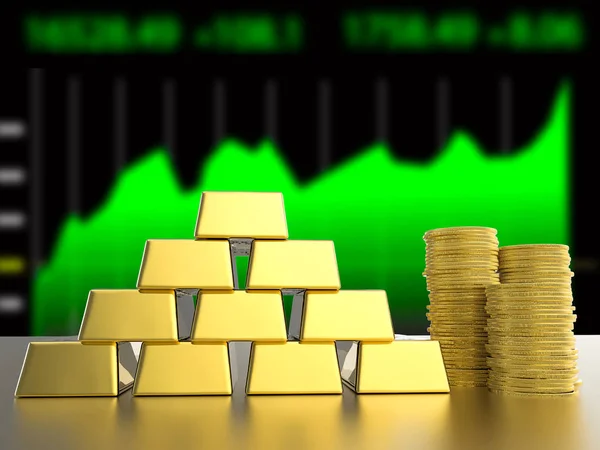Pilha de moedas de ouro e bullions — Fotografia de Stock