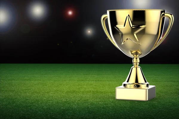 Gold star trophy on soccer field background — Stock Photo, Image