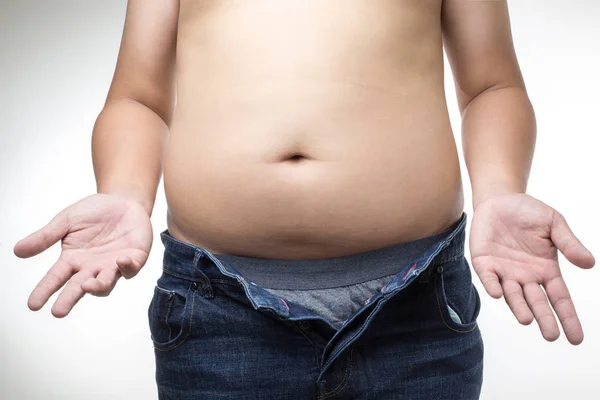 Nadwagą mężczyzna z tłuszczu z brzucha — Zdjęcie stockowe
