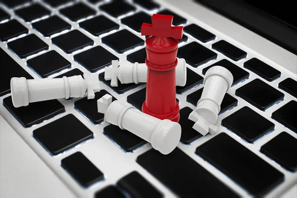Online-Geschäftsstrategie mit Schachkönig auf der Tastatur lizenzfreie Stockfotos