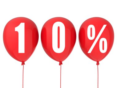 kırmızı balon üzerinde % 10 satışı işareti