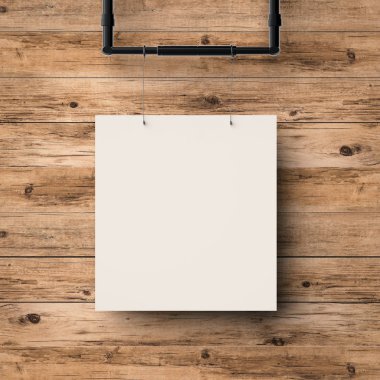 ahşap duvarda asılı beyaz boş çerçeve