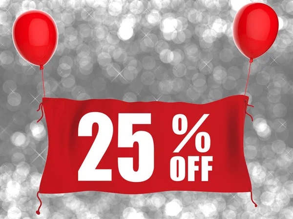 25% off banner em pano vermelho com balões vermelhos — Fotografia de Stock