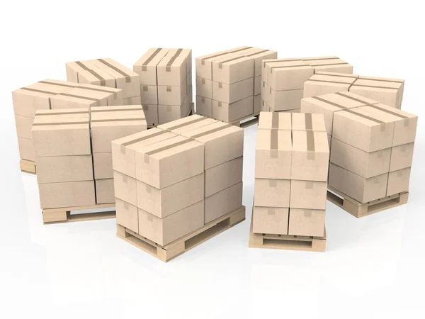 Stapel van kartonnen dozen op houten Pallet — Stockfoto