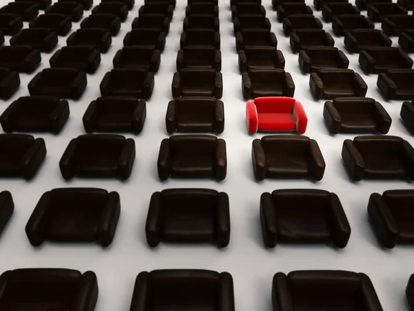 Farklılaşma kavramı kırmızı koltuk ile — Stok fotoğraf