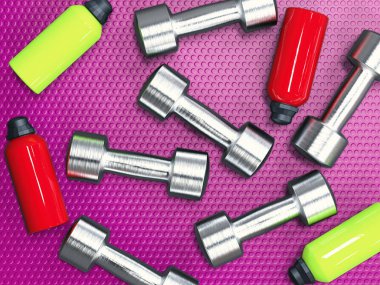 metal dumbell ve şişe