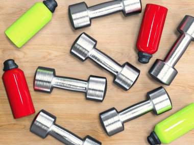 metal dumbell ve şişe