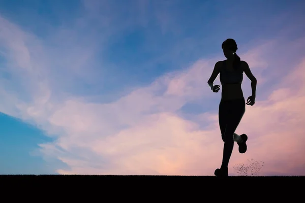 Silhouette Frau läuft — Stockfoto