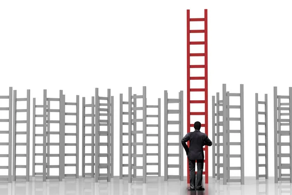 Empresário de pé com escada para o sucesso — Fotografia de Stock