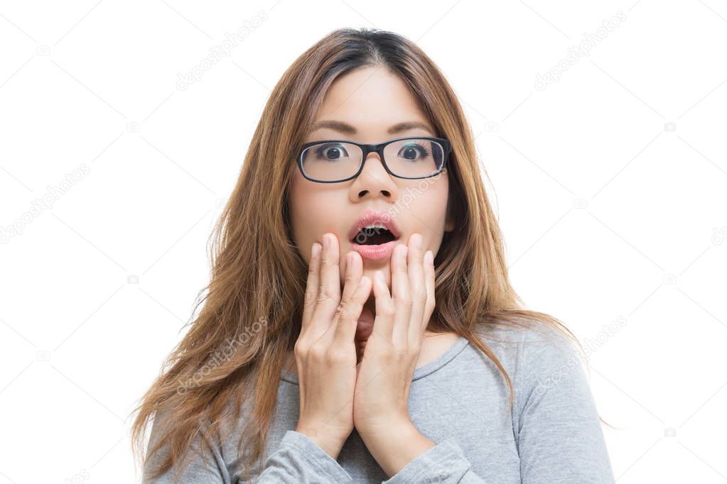 shocked woman isolated