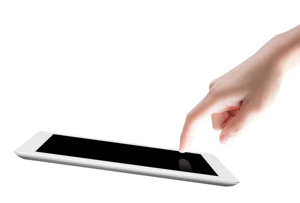 Fingerzeig auf Tablet-Bildschirm — Stockfoto