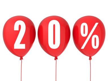 kırmızı balon üzerinde % 20 satışı işareti