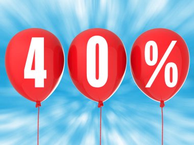 kırmızı balon üzerinde % 40 satışı işareti