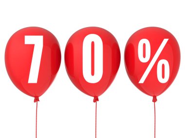 kırmızı balon üzerinde % 70 satışı işareti