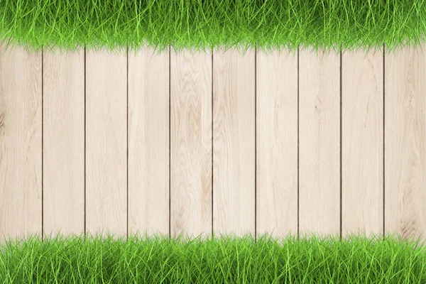 Houten wandelpad op groen gras — Stockfoto