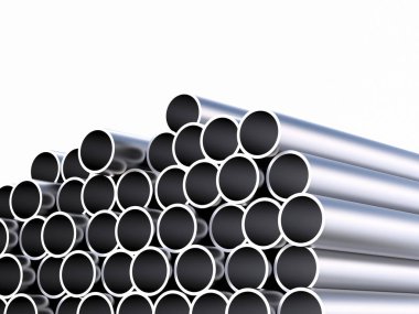 parlak metal borular üzerinde beyaz izole yığını
