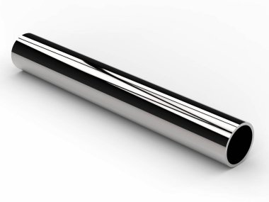 Beyaz arka plan üzerinde parlak metal boru