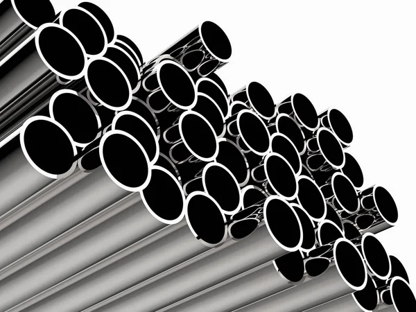 Heap of shiny metal pipes isolated on white — Stock Photo, Image