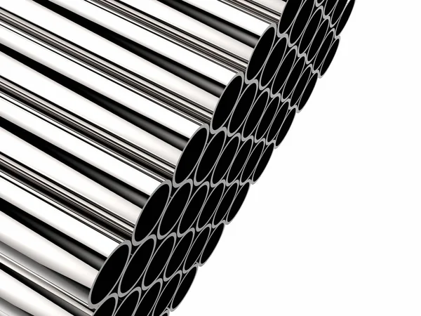 Shiny metal pipes on white background — Stock Photo, Image