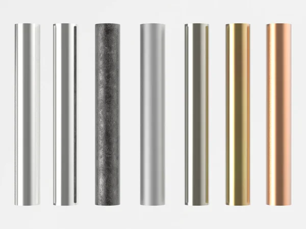 Siete tonos de tubos metálicos aislados en blanco —  Fotos de Stock