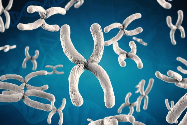 Cromossomo branco no fundo azul — Fotografia de Stock