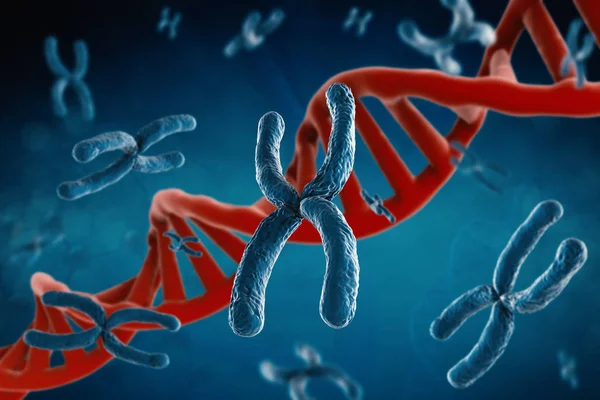 Blauwe chromosoom met dna-helix — Stockfoto