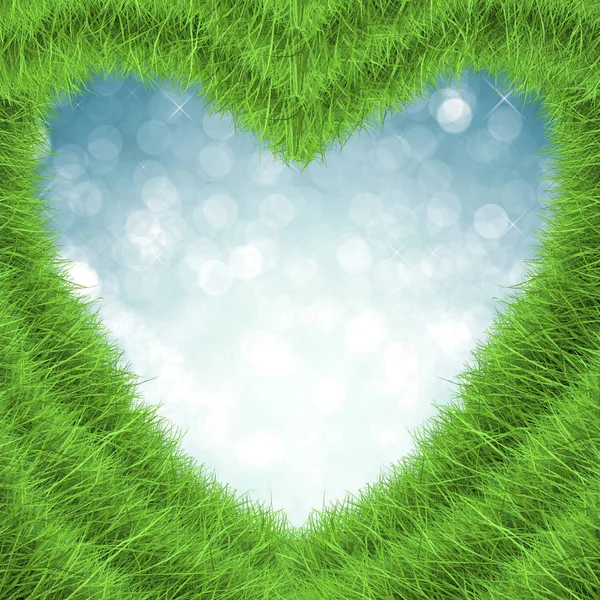 Green grass in heart shape — Stock Photo, Image