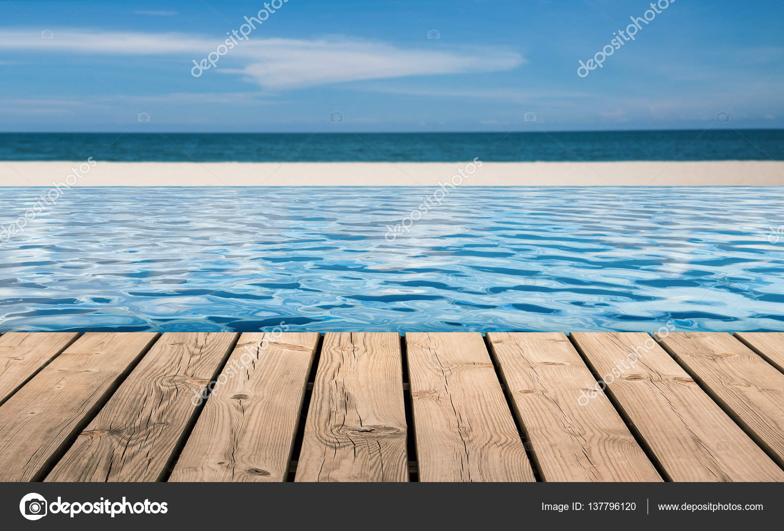 Wooden Floor With Infinity Pool Stock Photo C Phonlamai 137796120