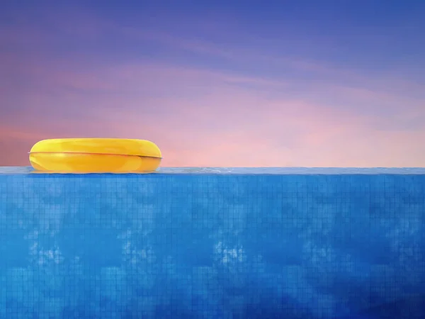 Widok z boku basen z pierścień pływania żółty — Zdjęcie stockowe
