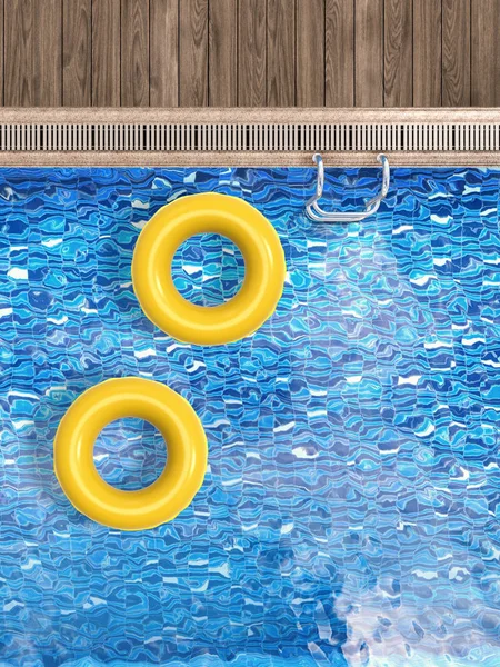 Pool top view with swim ring — Stock Photo, Image