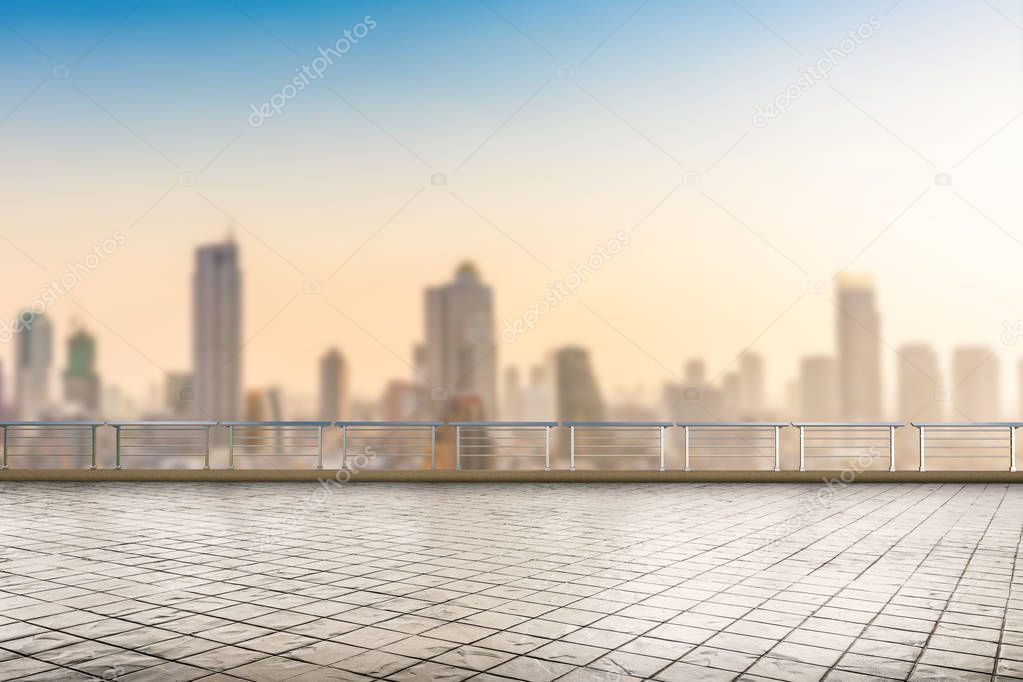 empty terrace with cityscape background