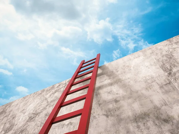 Red ladder leaning on cement wall — Stock Photo, Image