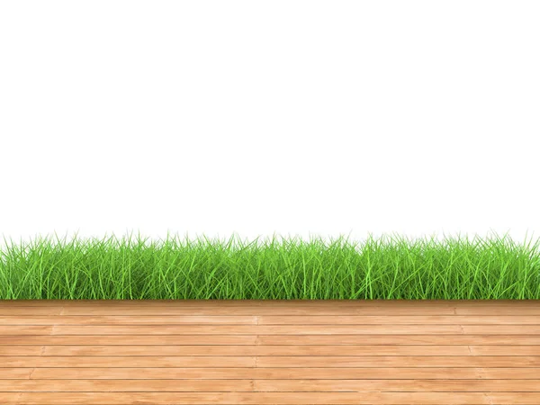 Wooden floor with green grass — Stock Photo, Image